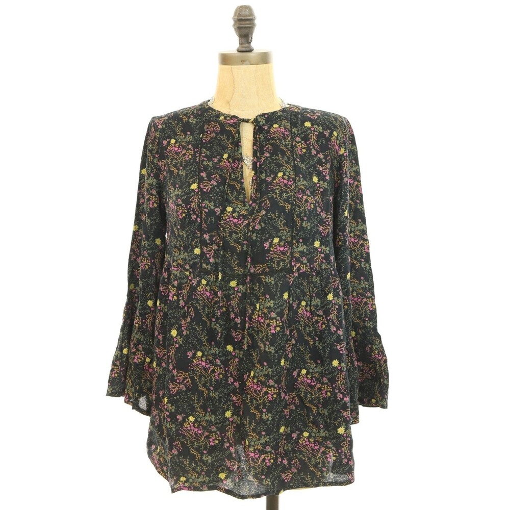 Lucky Brand Peasant Top Size S M Bell Sleeve Floral Black Combo NWT B75